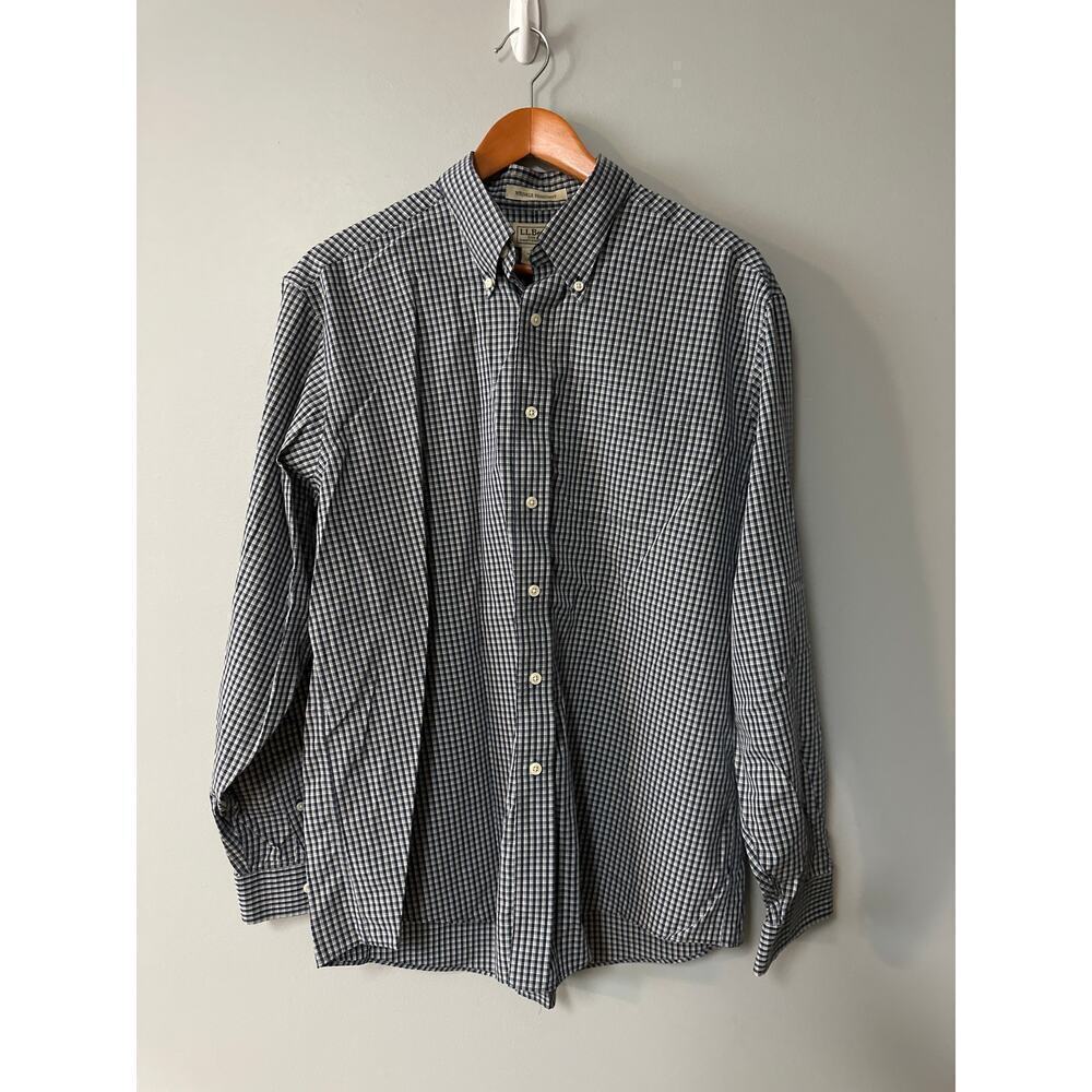 Men’s Size L L.L. Bean Blue Checkered Dress Shirt